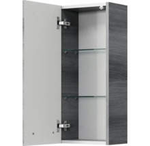 Armoire de toilette ouverte avec étagères en verre