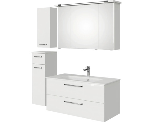 Ensemble de meubles de salle de bains blanc avec armoire de toilette, meuble sous-lavabo et armoire haute