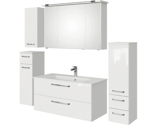 Badezimmer-Set mit Waschtisch, Spiegelschrank und Hochschränken