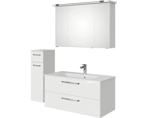 Ensemble de meubles de salle de bains blancs avec meuble sous-lavabo, armoire de toilette et armoire haute