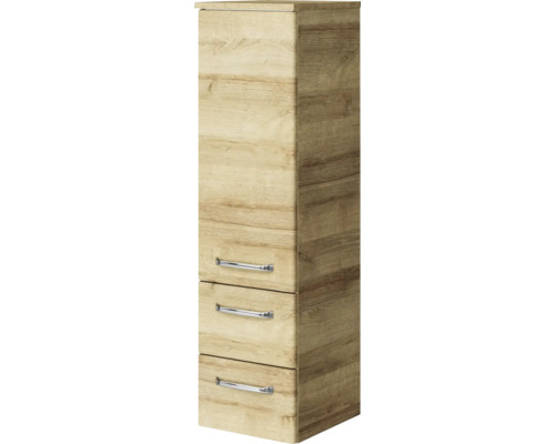 Hochschrank mit drei Schubladen und Griffen in Metalloptik