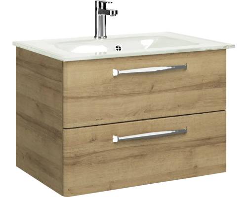 Meuble sous-lavabo avec deux tiroirs, lavabo et robinetterie