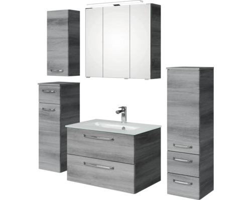 Ensemble de meubles de salle de bains avec lavabo, armoire de toilette et armoires hautes