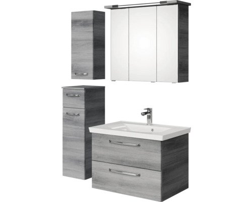 Badezimmerset mit Waschtischunterschrank, Spiegelschrank und Hochschränken