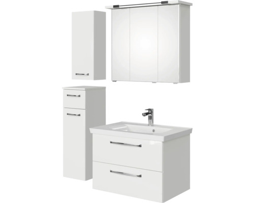 Ensemble de meubles de salle de bains avec lavabo, armoire de toilette et armoires hautes