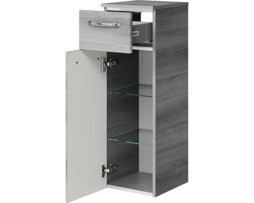 Hochschrank mit Schublade, Tür und Glasböden