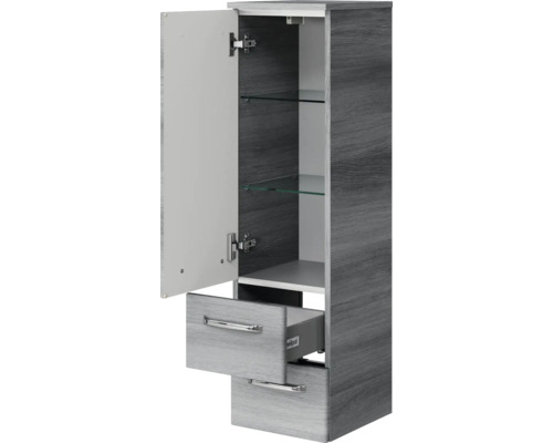 Armoire haute avec porte, tiroirs et étagères en verre pour la salle de bains