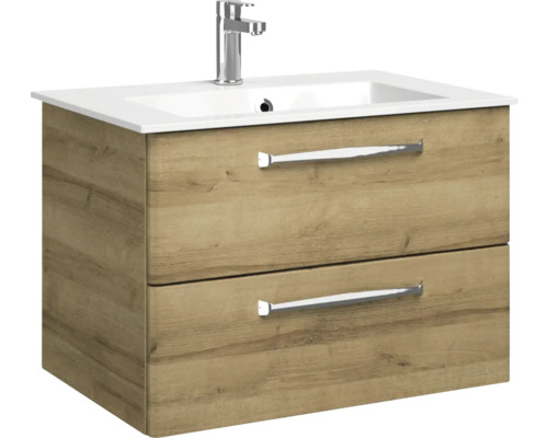 Meuble sous-lavabo avec deux tiroirs, lavabo et robinet