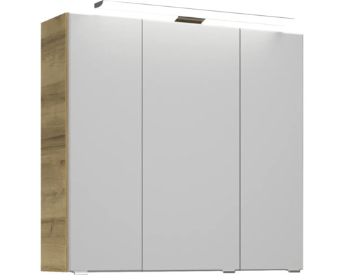 Kleiderschrank mit drei Türen, Beleuchtung und Holzdekor