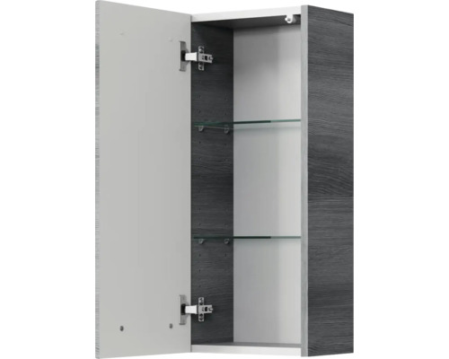 Geöffneter Spiegelschrank mit zwei Glasböden