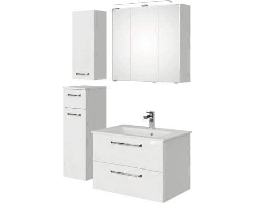 Badezimmermöbelset mit Spiegelschrank, Waschbeckenunterschrank und Hochschränken