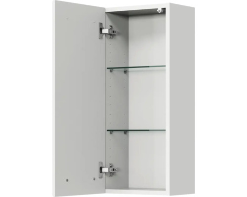 Offener weisser Spiegelschrank mit zwei Glasablagen