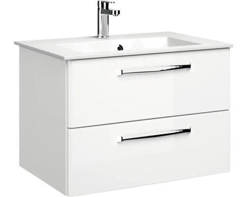 Waschtischunterschrank mit zwei Schubladen und Waschbecken sowie Armatur