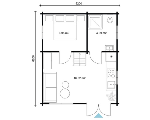 Plan d''une maison avec chambre, salle de bain, salon et cuisine