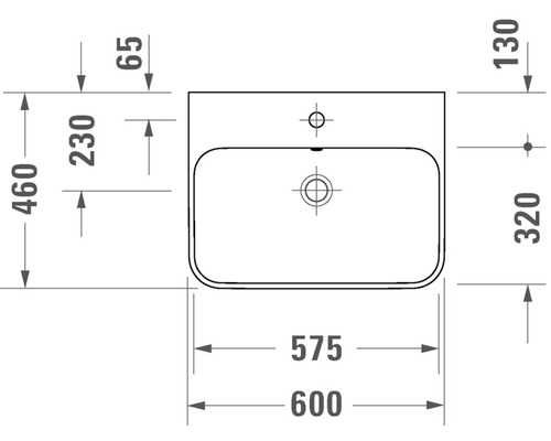 Technische Zeichnung Waschbecken mit Maßangaben
