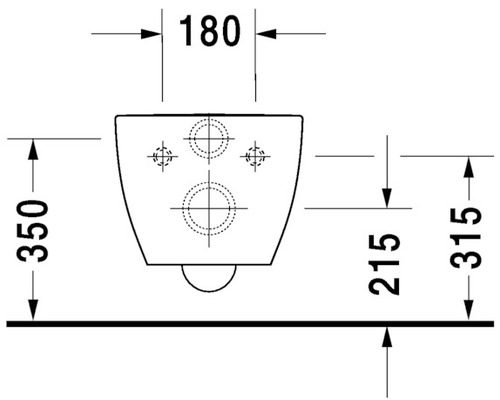 Technische Zeichnung eines Wand-WCs mit den Massen 180, 350, 215 und 315 mm.