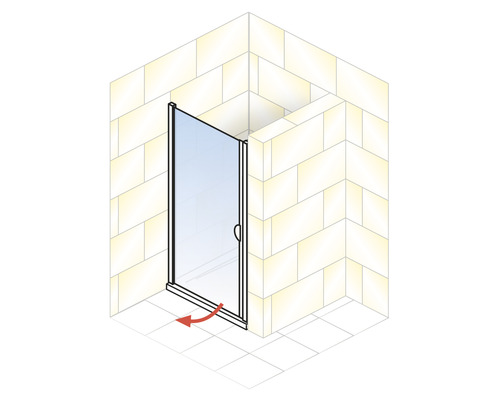 Douche d''angle avec porte battante en verre