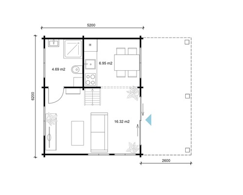 Plan d''un pavillon de jardin avec terrasse
