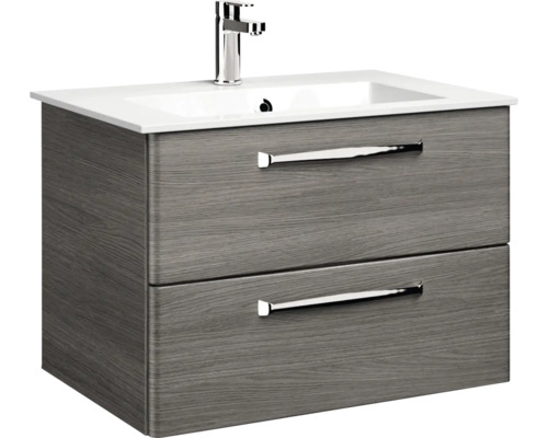 Meuble sous-lavabo avec deux tiroirs, lavabo et robinet