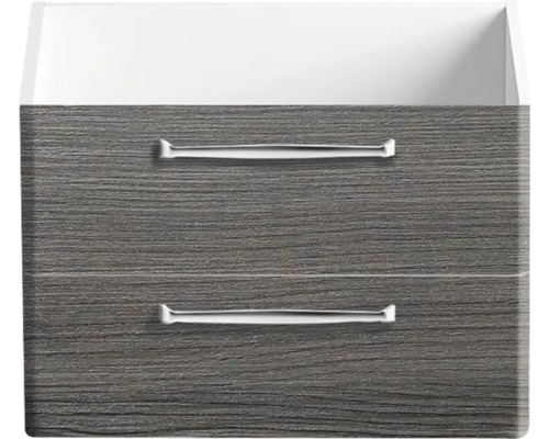 Meuble de salle de bain avec deux tiroirs et poignées