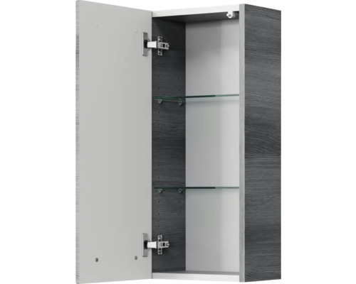 Armoire de toilette ouverte avec deux étagères en verre pour la salle de bain