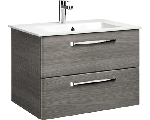 Waschtischunterschrank mit zwei Schubladen, Keramikwaschbecken und Armatur