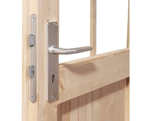 Porte en bois avec serrure et poignée de porte en métal