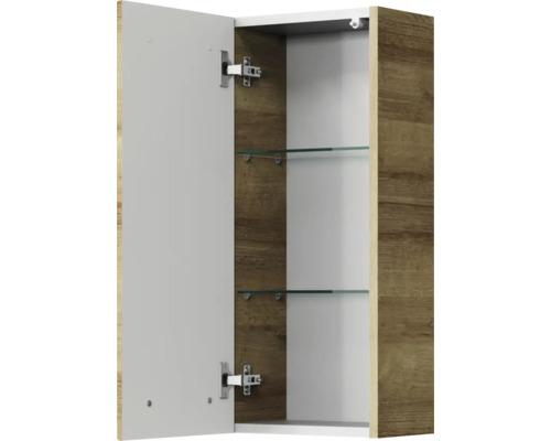 Geöffneter Spiegelschrank mit Glasböden