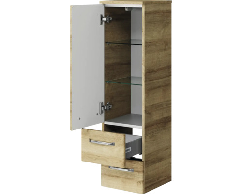 Hochschrank mit zwei Schubladen und zwei Glasböden