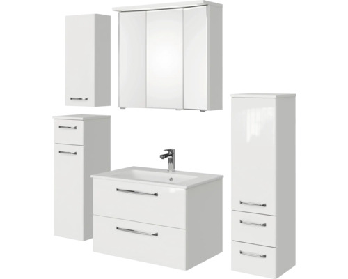 Badezimmerset mit Waschtisch, Spiegelschrank und Hochschränken