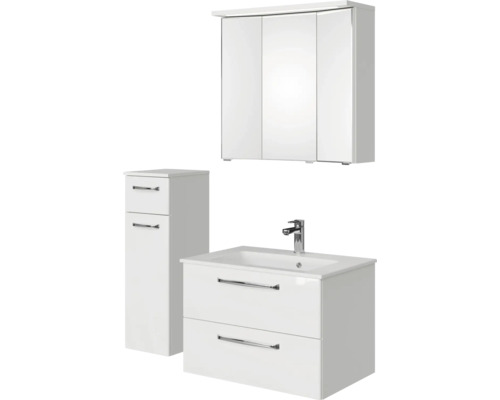Badezimmermöbelset mit Spiegelschrank, Waschtischunterschrank und Hochschrank