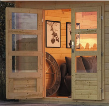 Chalet de jardin en madriers Karibu Noorvik 3 avec toit en appentis 3 m 614 x 273 cm naturel