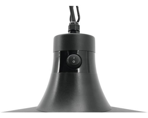 Detailaufnahme einer schwarzen Lampe mit Schalter