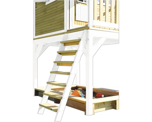 Vue détaillée d''une cabane de jeu avec échelle et bac à sable pour le jardin