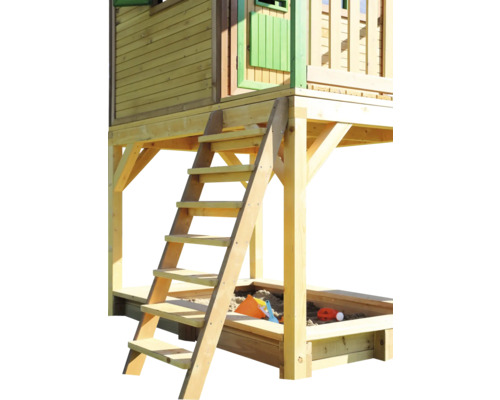 Spielhaus mit Sandkasten und Leiter aus Holz