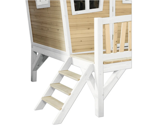 Vue détaillée d''une cabane de jeu en bois avec escalier