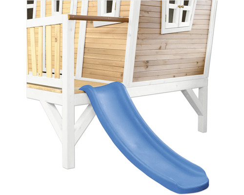 Maisonnette en bois avec toboggan bleu pour enfants