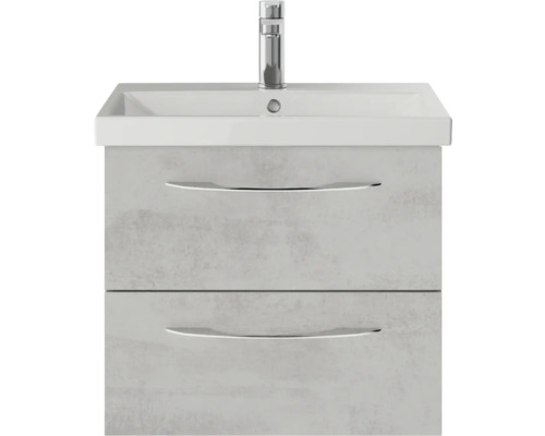 Meuble sous-lavabo avec deux tiroirs, lavabo et robinet