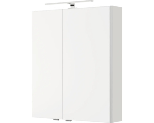 Weißer Badezimmerschrank mit zwei Türen und Beleuchtung