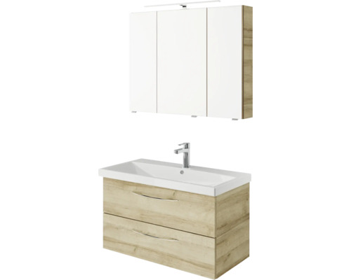 Ensemble de salle de bains avec meuble sous-lavabo, lavabo et armoire de toilette