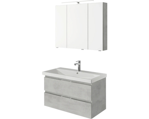 Ensemble de salle de bains avec meuble sous-lavabo, lavabo et armoire de toilette