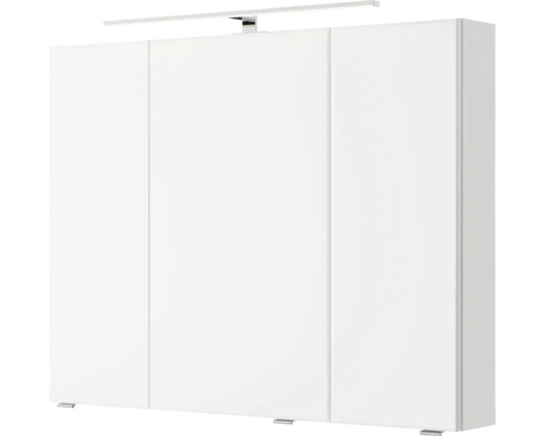 Weißer Badezimmerschrank mit drei Türen und Beleuchtung