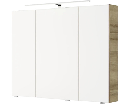 Armoire de salle de bain avec trois portes et éclairage