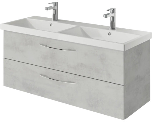 Meuble sous-lavabo avec deux lavabos et deux tiroirs