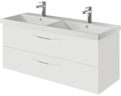 Meuble sous-vasque avec deux lavabos et deux tiroirs