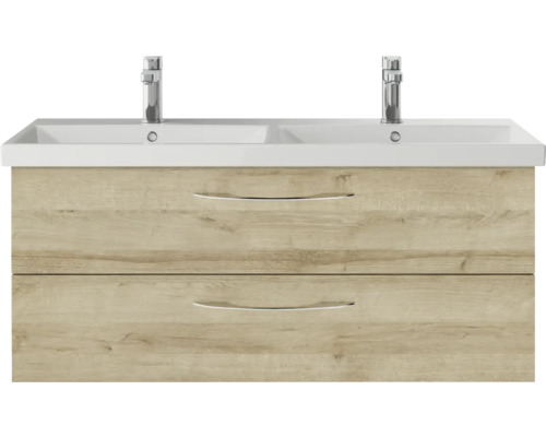 Meuble sous-lavabo avec deux lavabos et deux tiroirs