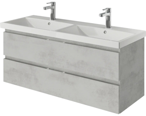 Meuble sous-lavabo double avec deux tiroirs et deux robinets