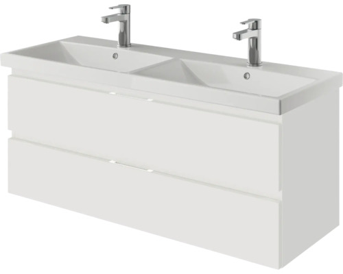 Meuble sous-vasque avec deux lavabos et deux tiroirs