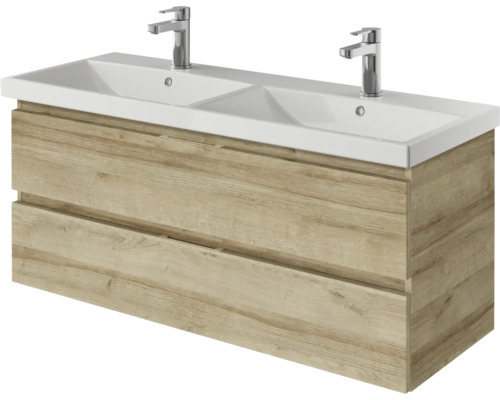 Waschtischunterschrank mit zwei Waschbecken und zwei Schubladen