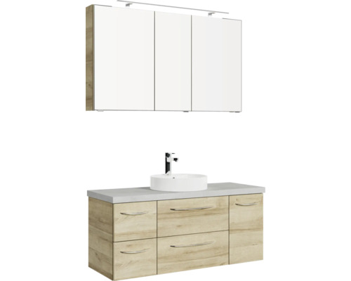 Ensemble de meubles de salle de bain avec meuble sous-lavabo, vasque à poser, miroir et éclairage